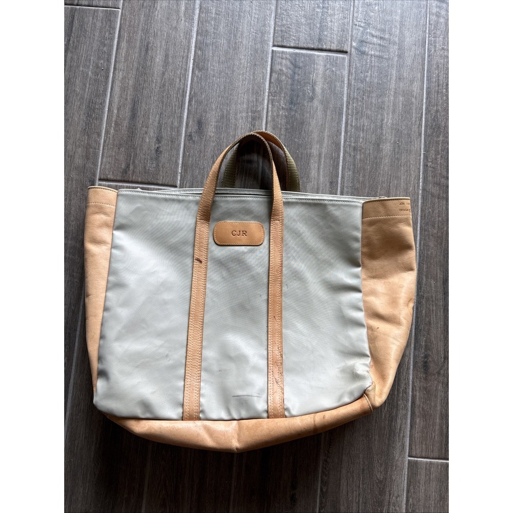 Jon Hart Design Tote Bag‎ Beige Leather Trim & Sides Monogram CJR Kelso Karryall